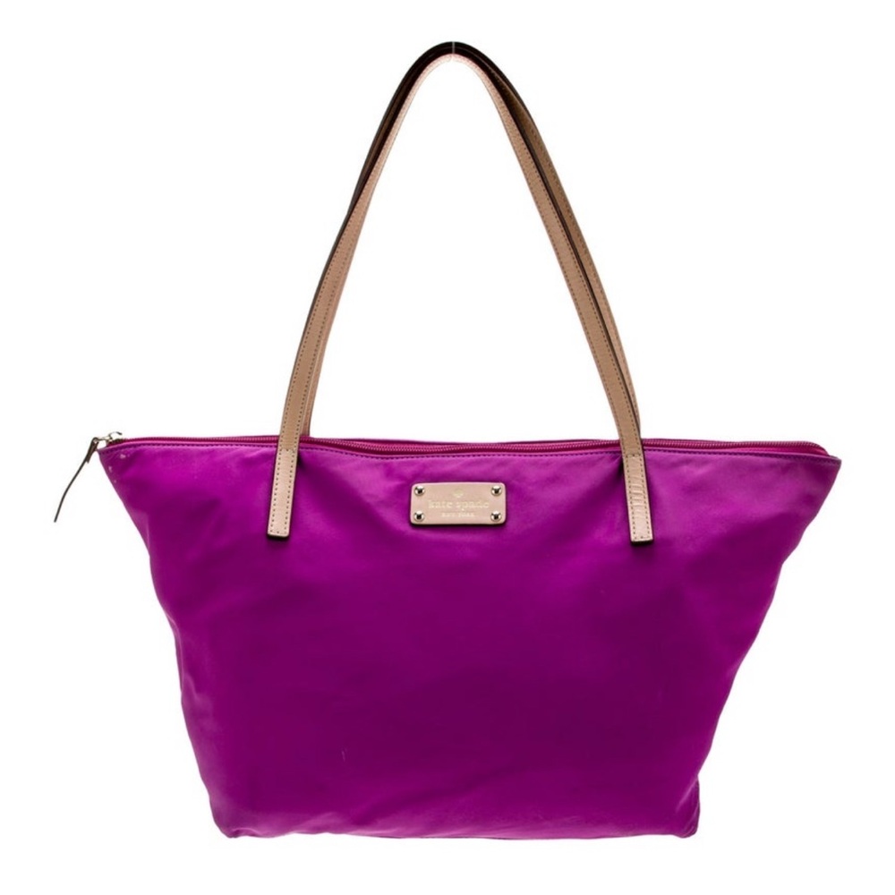 Kate Spade Kennedy Park Fuschia Bag with tan leather straps. - durable nylon